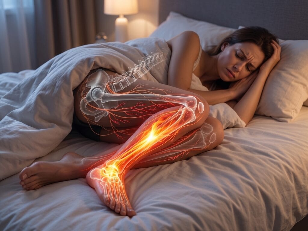 Close-up of a person sitting and holding their bare foot experiencing tingling, burning, or pins and needles sensations.