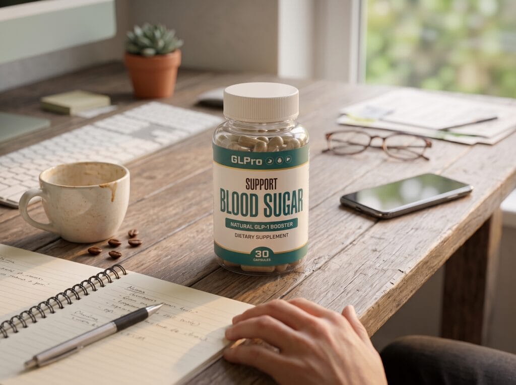 GLPro supplement label displaying core ingredients and nutritional facts.
